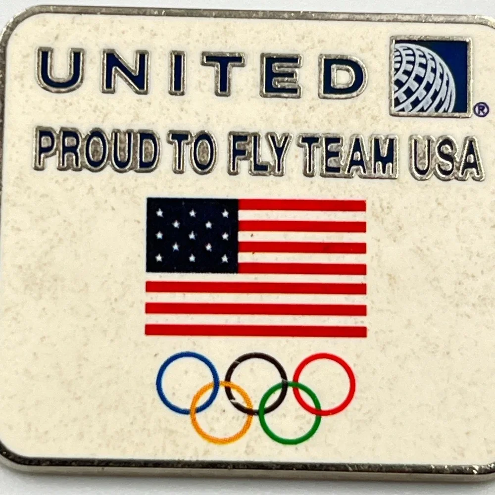 United Airlines Team USA Olympics Lapel Pin Proud to Fly Silver Tone Enamel
